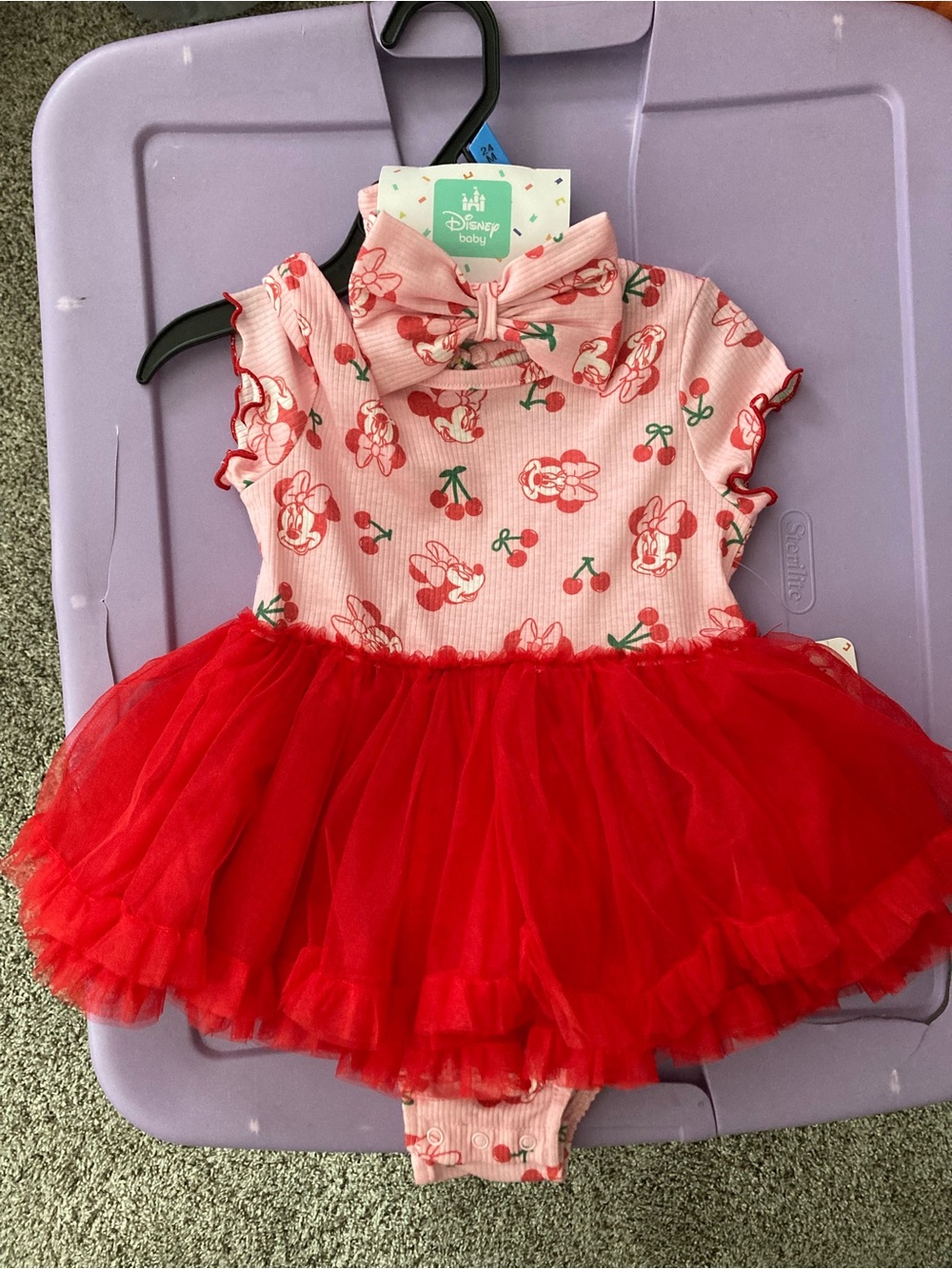 Disney Pink and Red Minnie Cherry Tutu Bodysuit